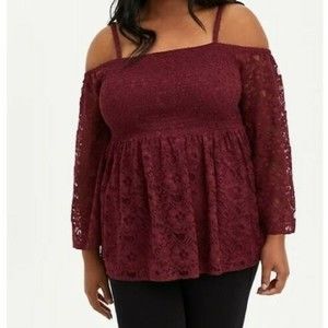 Torrid Cold Shoulder Blouse Lace Burgundy - Size 3 - "NWT"